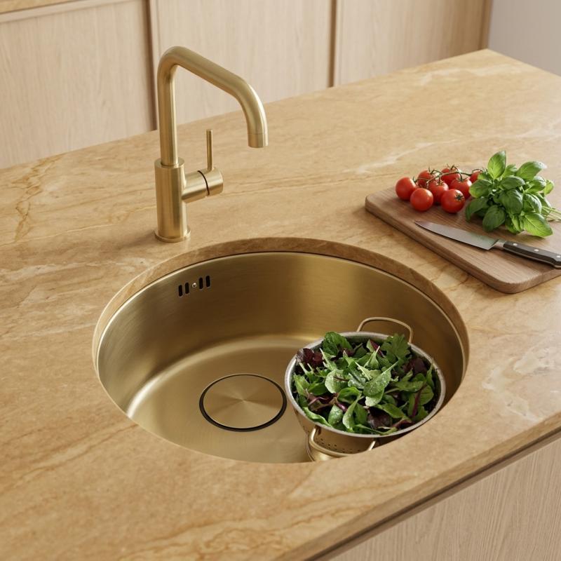 Pure.Sink Rondo Gouden Ronde Spoelbak Vlakinbouw, Onderbouw en Opbouw 37 cm RD375-Gold